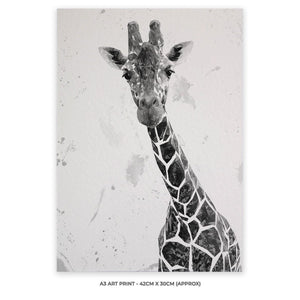 "George" The Giraffe (B&W) A3 Unframed Art Print - Andy Thomas Artworks