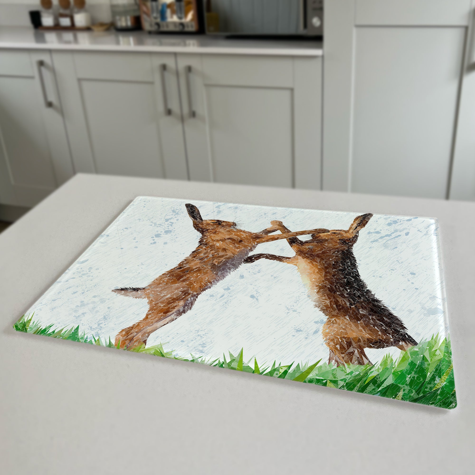 The Standoff Boxing Hares Premium Glass Worktop Saver