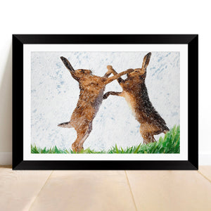 "The Standoff" Fighting Hares Framed & Mounted Art Print