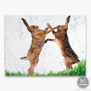 "The Standoff" Fighting Hares Canvas Print