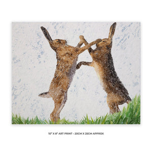 "The Standoff" Fighting Hares 10" x 8" Unframed Art Print - Andy Thomas Artworks