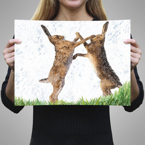 "The Standoff" Fighting Hares Unframed Art Print - Andy Thomas Artworks