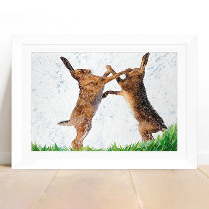 "The Standoff" Fighting Hares Framed & Mounted Art Print