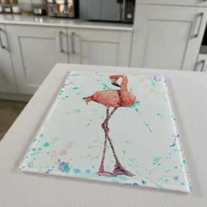 The Colourful Flamingo, Portrait, Premium Glass Worktop Saver
