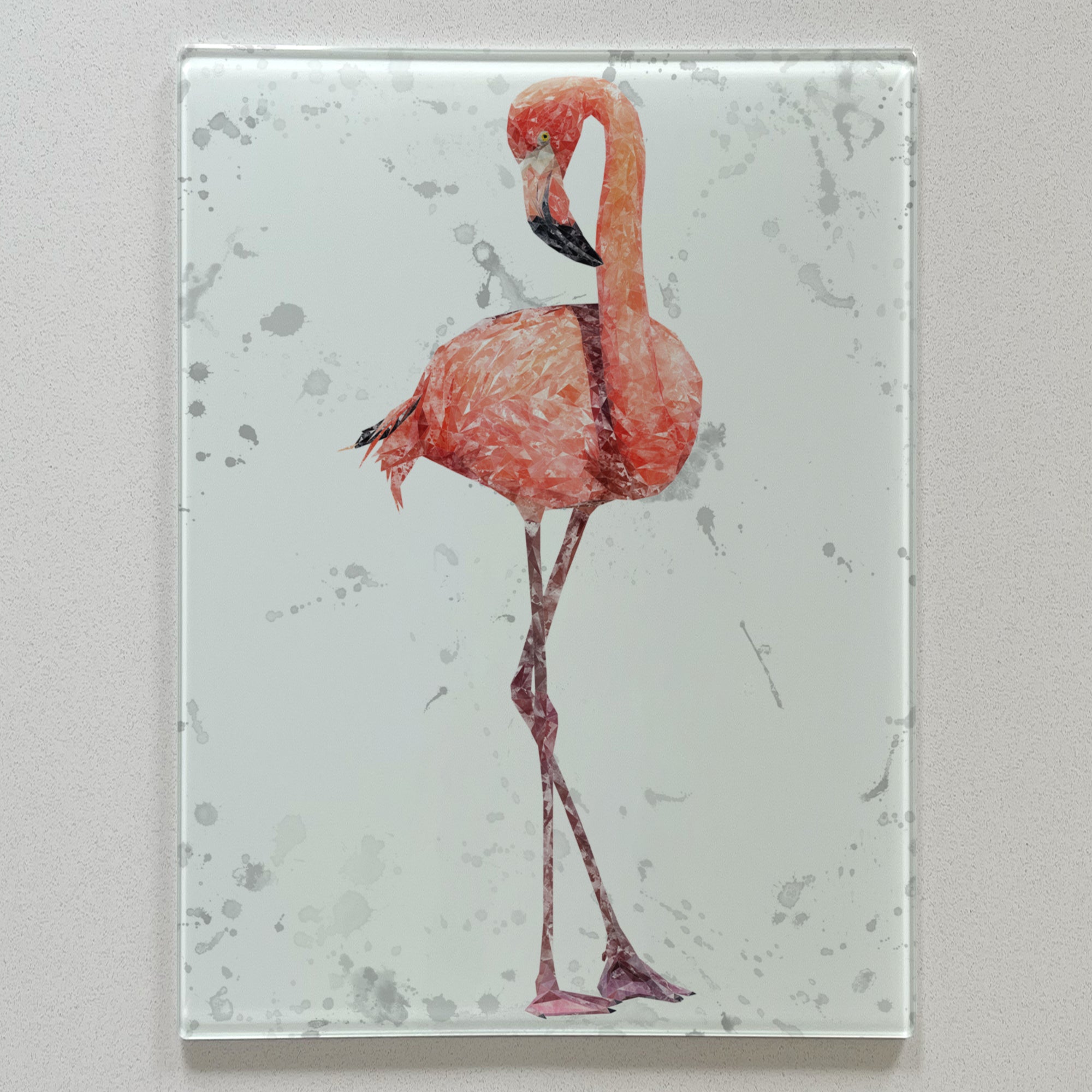 The Colourful Flamingo, Grey Background, Portrait, Premium Glass Worktop Saver