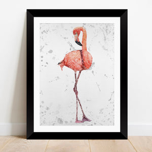 "The Flamingo Grey Background" Framed & Mounted Art Print