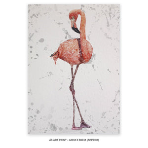 "The Flamingo Grey Background" A3 Unframed Art Print - Andy Thomas Artworks