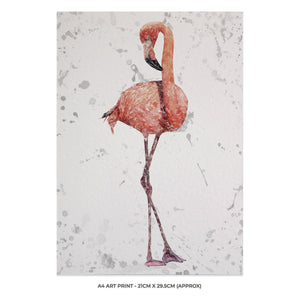 "The Flamingo Grey Background" A4 Unframed Art Print - Andy Thomas Artworks