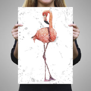 "The Flamingo Grey Background" Unframed Art Print - Andy Thomas Artworks