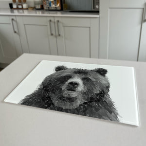 Monty The Brown Bear (Black & White) Premium Glass Worktop Saver