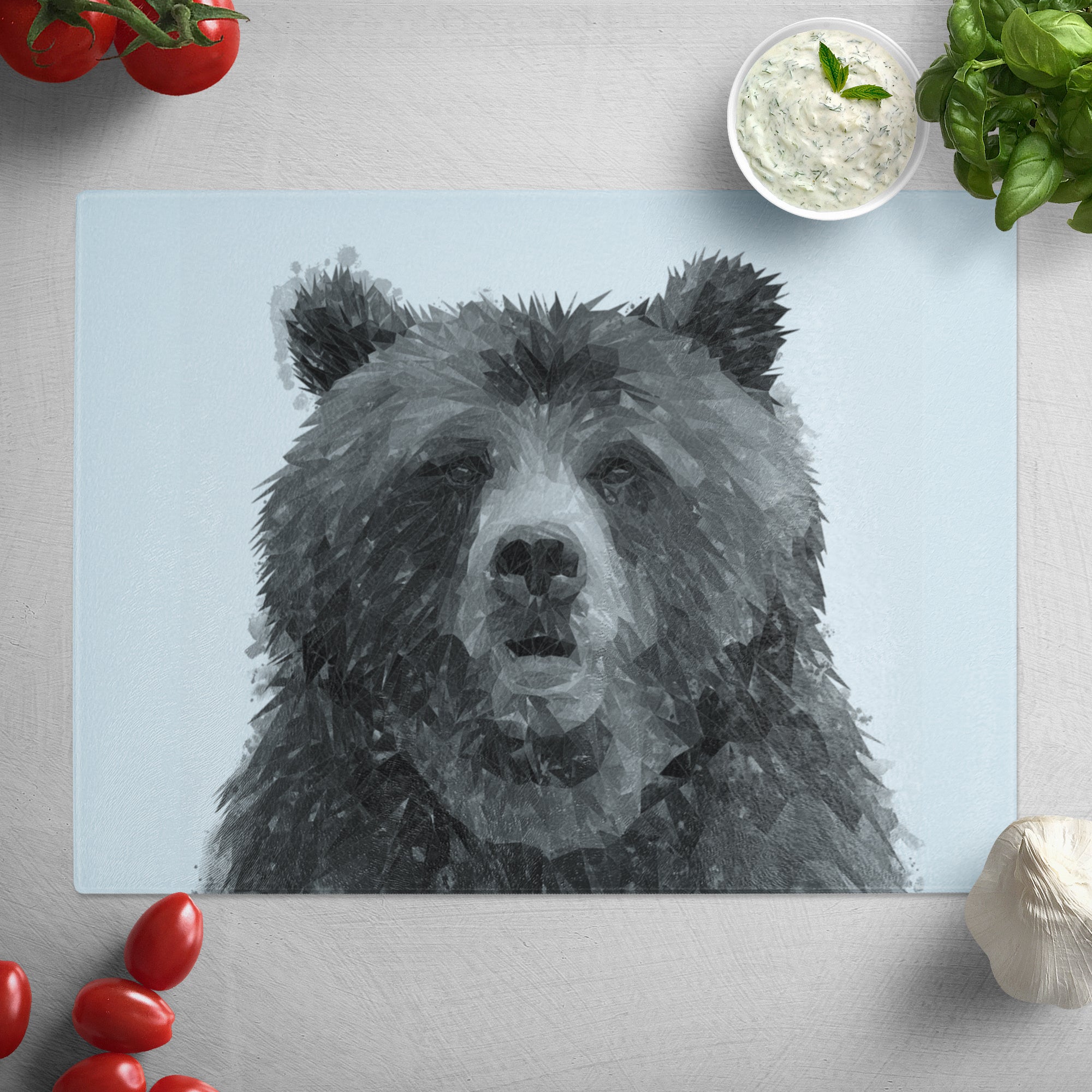 "Monty" The Brown Bear (B&W) Glass Worktop Saver