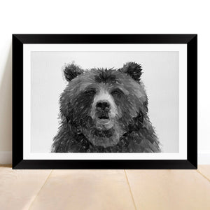 "Monty" The Brown Bear (B&W) Framed & Mounted Art Print