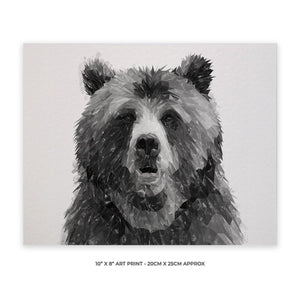 "Monty" The Brown Bear (B&W) 10" x 8" Unframed Art Print - Andy Thomas Artworks