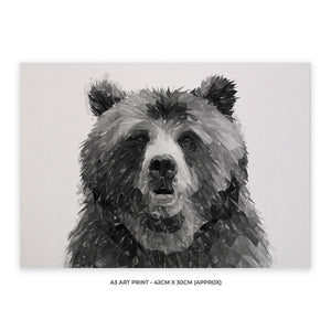 "Monty" The Brown Bear (B&W) A3 Unframed Art Print - Andy Thomas Artworks