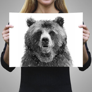 "Monty" The Brown Bear (B&W) Unframed Art Print - Andy Thomas Artworks