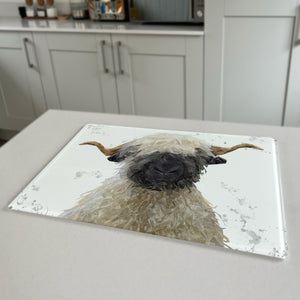Betty The Valais Blacknose Sheep, Grey Background Premium Glass Worktop Saver