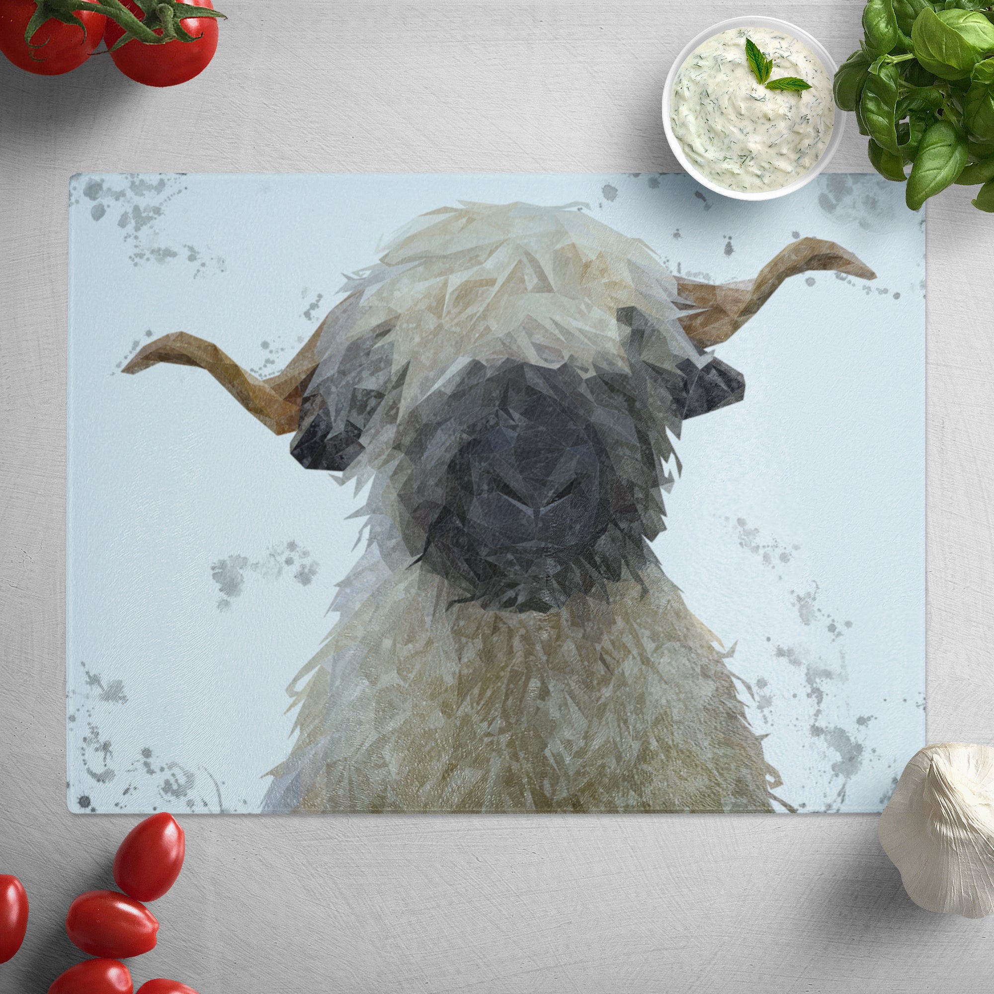 "Betty" The Valais Blacknose Sheep (Grey Background) Glass Worktop Saver