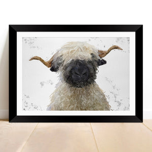 "Betty" The Valais Blacknose Sheep (Grey Background) Framed & Mounted Art Print