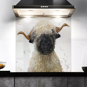 "Betty" The Valais Blacknose Sheep (Grey Background) Kitchen Splashback