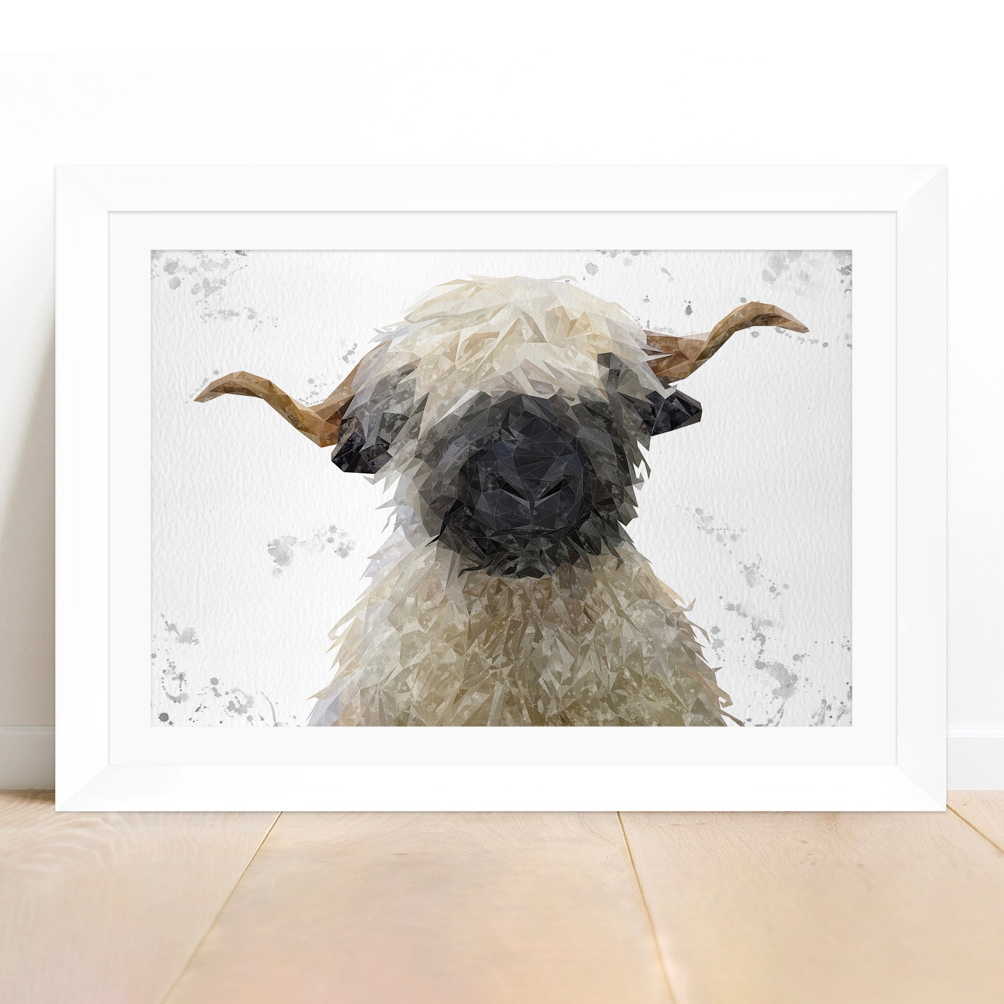 "Betty" The Valais Blacknose Sheep (Grey Background) Framed & Mounted Art Print