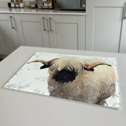 Bertie The Valais Blacknose Ram, Grey Background Premium Glass Worktop Saver