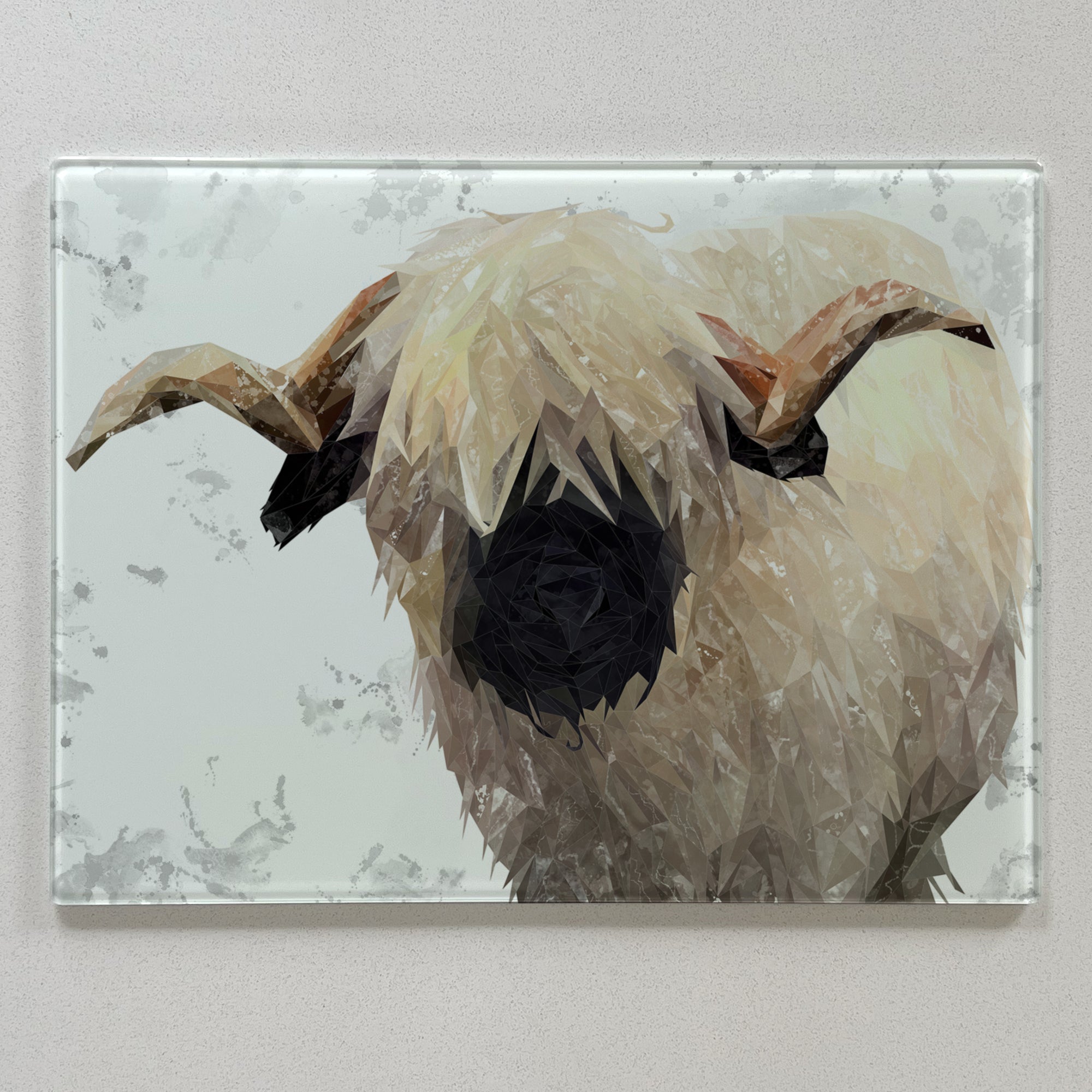 Bertie The Valais Blacknose Ram, Grey Background Premium Glass Worktop Saver