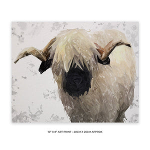 "Bertie" The Valais Ram (Grey Background) 10" x 8" Unframed Art Print - Andy Thomas Artworks