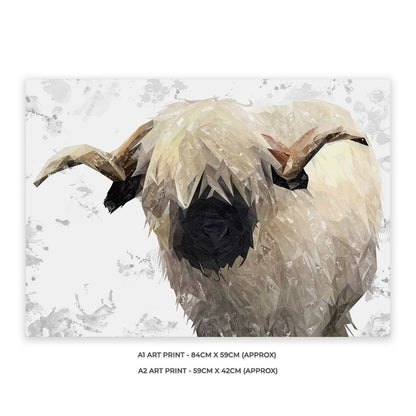 "Bertie" The Valais Ram (Grey Background) Unframed Art Print - Andy Thomas Artworks