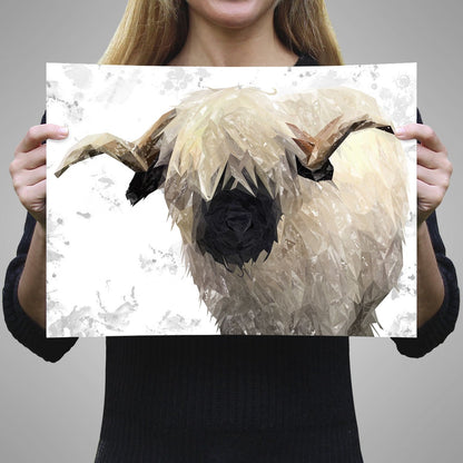 "Bertie" The Valais Ram (Grey Background) A3 Unframed Art Print - Andy Thomas Artworks