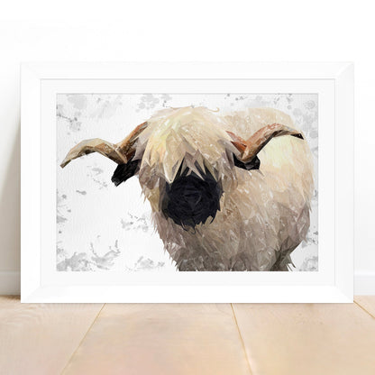 "Bertie" The Valais Ram (Grey Background) Framed & Mounted Art Print