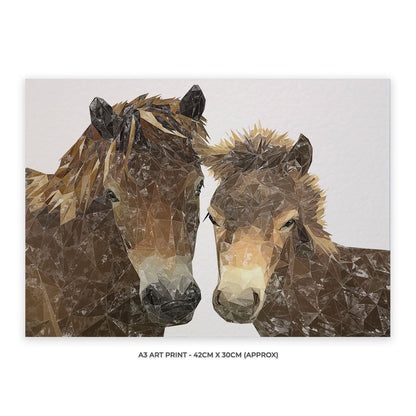 "The Exmoor Pair" Emoor Ponies Unframed Art Print - Andy Thomas Artworks