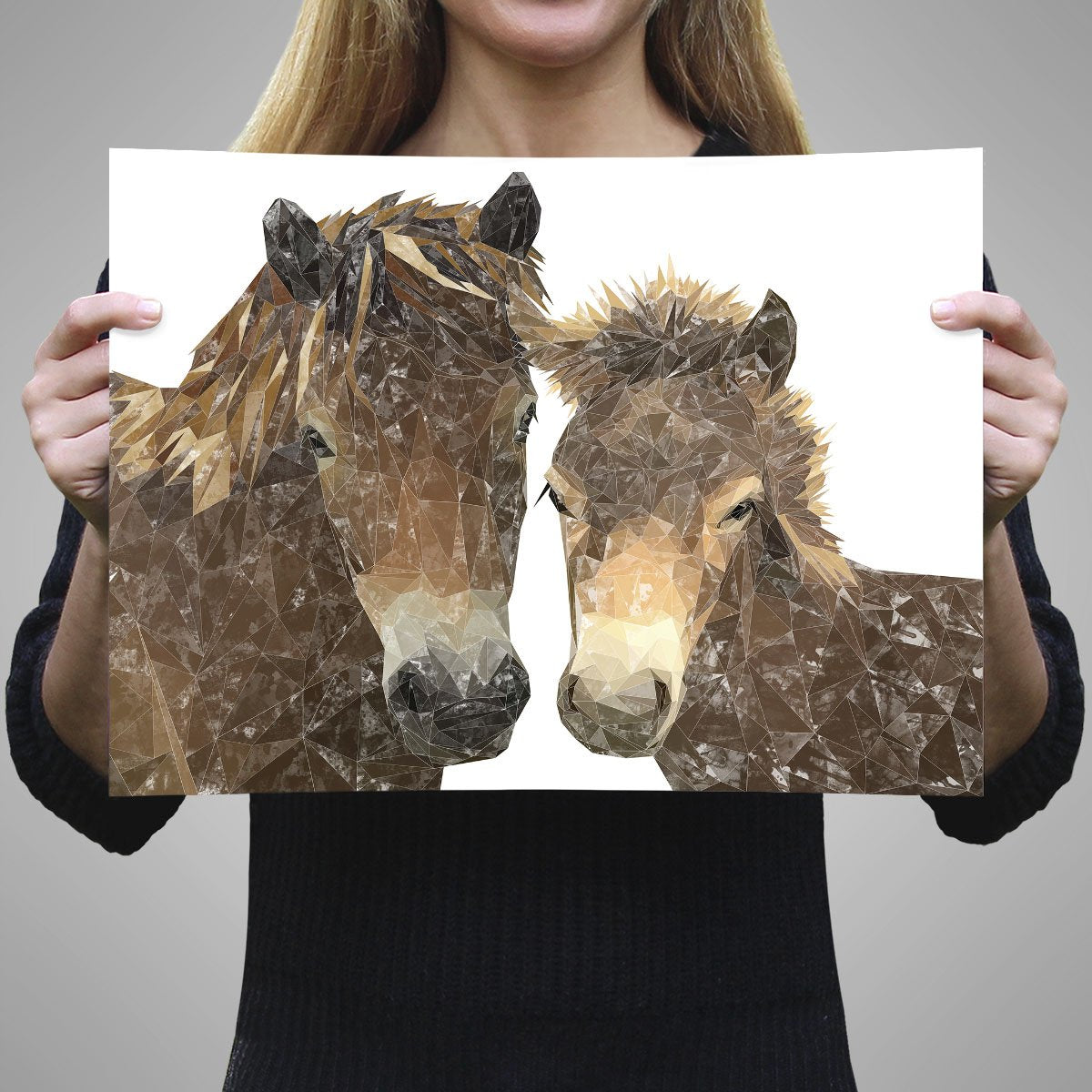 "The Exmoor Pair" Emoor Ponies A3 Unframed Art Print - Andy Thomas Artworks