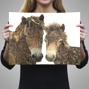 "The Exmoor Pair" Emoor Ponies Unframed Art Print - Andy Thomas Artworks