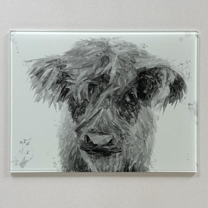 Peeps The Highland Calf, Black & White Premium Glass Worktop Saver