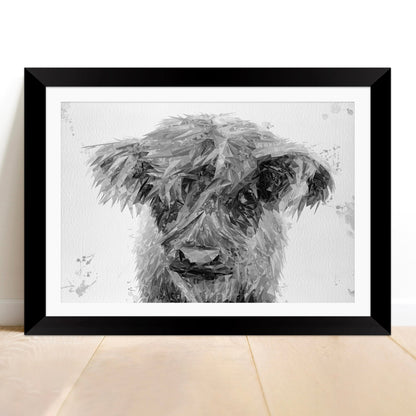 "Peeps" The Highland Calf (B&W) Framed & Mounted Art Print