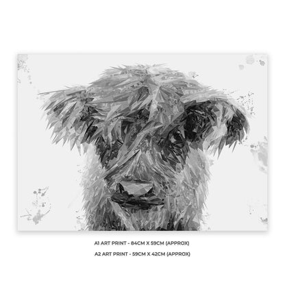 "Peeps" The Highland Calf (B&W) Unframed Art Print - Andy Thomas Artworks