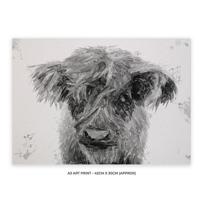 "Peeps" The Highland Calf (B&W) Unframed Art Print - Andy Thomas Artworks