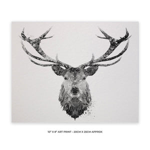"The Stag" (B&W) 10" x 8" Unframed Art Print - Andy Thomas Artworks