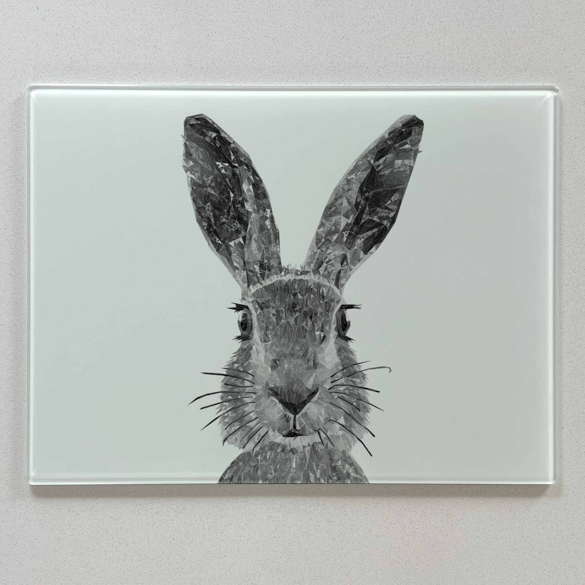 The Hare (Landscape) Black & White Premium Glass Worktop Saver