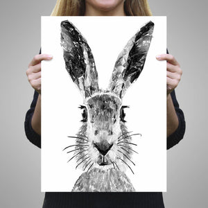"The Hare" (B&W) Unframed Art Print - Andy Thomas Artworks