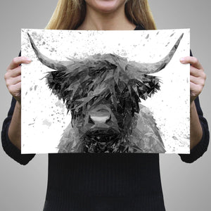 "The Highland" Highland Cow Art (B&W) Unframed Art Print - Andy Thomas Artworks