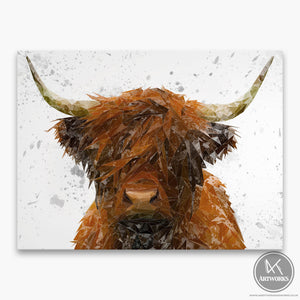 "The Highland" Highland Cow Art (Grey Background) Canvas Print