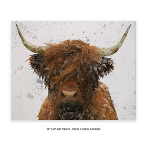 "The Highland" Highland Cow Art (Grey Background) 10" x 8" Unframed Art Print - Andy Thomas Artworks