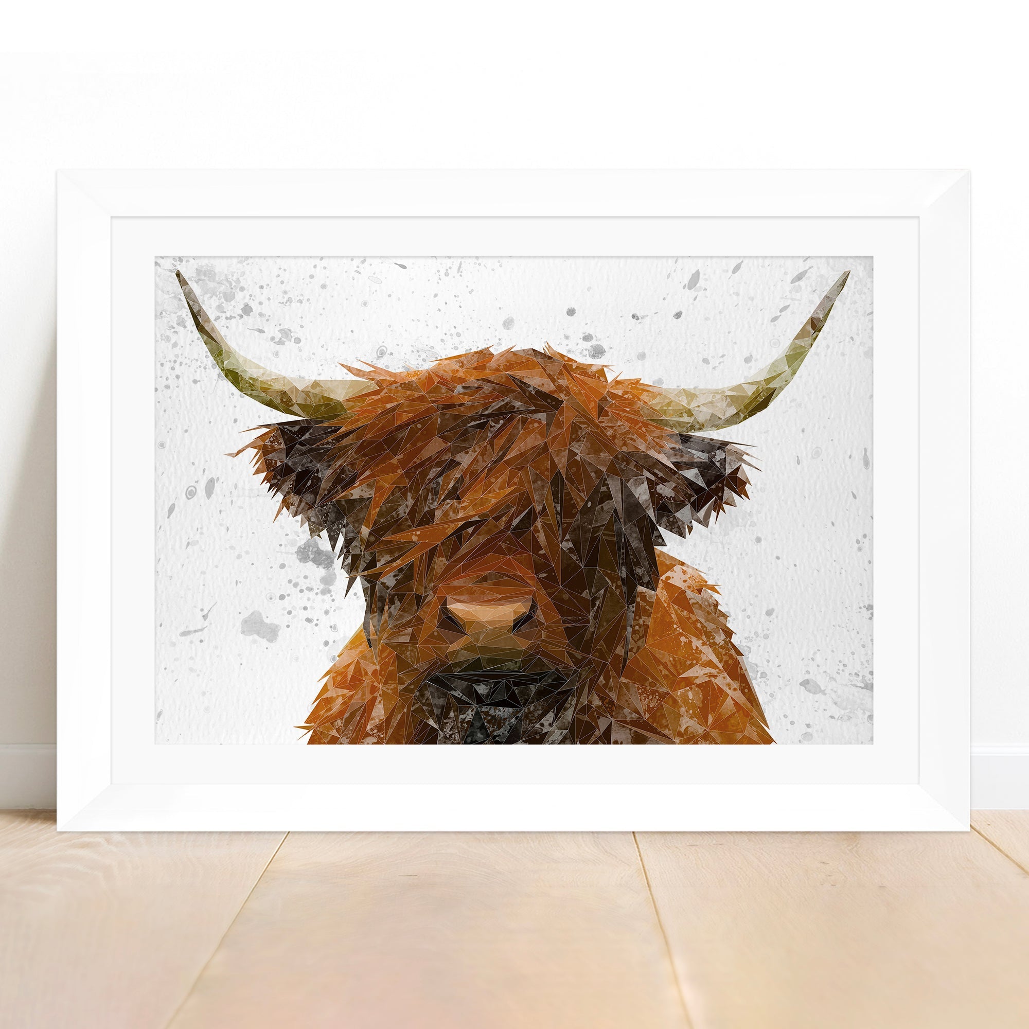 "The Highland" Highland Cow Art (Grey Background) Framed & Mounted Art Print