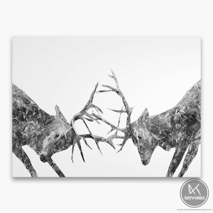 "The Showdown" Rutting Stags (B&W) Canvas Print