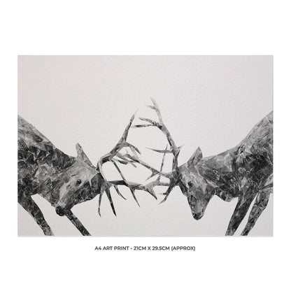 "The Showdown" Rutting Stags (B&W) Unframed Art Print - Andy Thomas Artworks