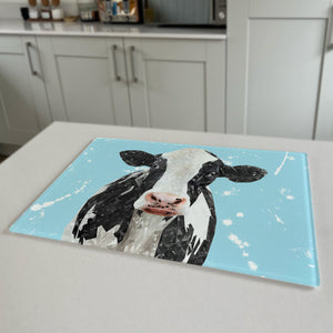 Harriet The Holstein Cow, Blue Background Premium Glass Worktop Saver