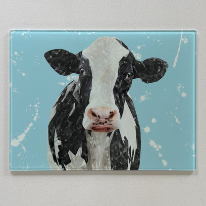 Harriet The Holstein Cow, Blue Background Premium Glass Worktop Saver