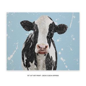 "Harriet" The Holstein Cow (Blue Background) 10" x 8" Unframed Art Print - Andy Thomas Artworks