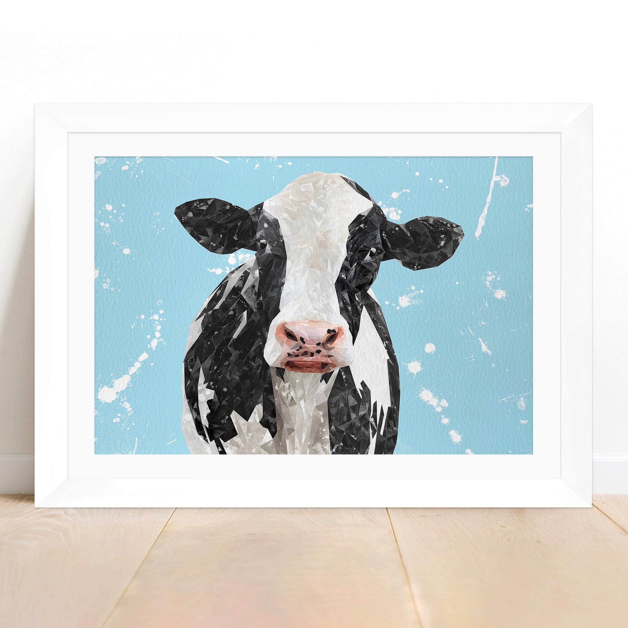 "Harriet" The Holstein Cow (Blue Background) Framed & Mounted Art Print